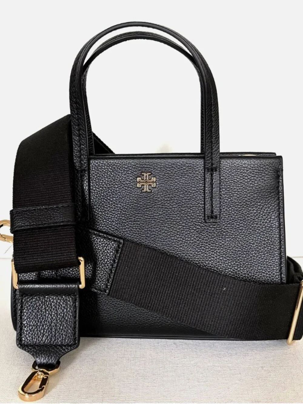 New Tory Burch Blake Mini Tote Pebble Leather Black